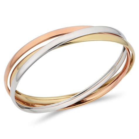 Jewelry Affairs - 14k Tricolor Gold Interlocking Women's Bangle Bracelet, 7.5" - Walmart.com ...