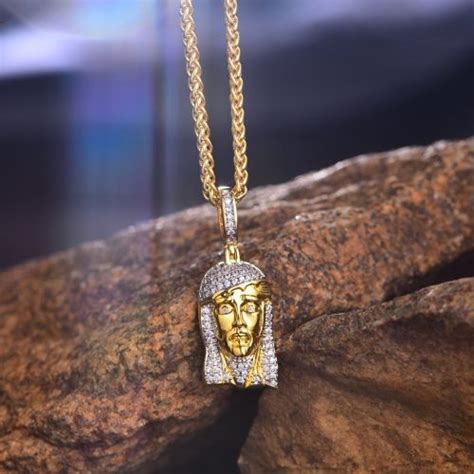 14K Gold Hair Iced Out Jesus Necklace - Aporro Jesus Necklace, Unique Image, Gold Hair, Unique ...