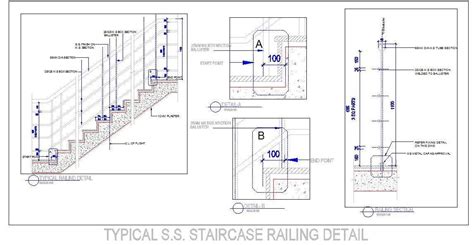 Typical Staircase S.S. Railing DWG Detail | Plan n Design | Staircase railing design, Glass ...