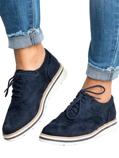 Lallc - Women's Oxfords Lace Up Flat Smart Work Sports Brogue Trainers Casual Shoes - Walmart ...