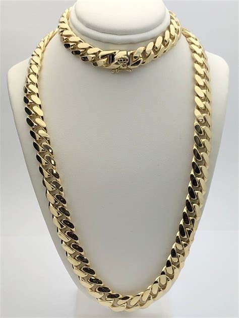 Men's 10k Yellow Gold Solid Heavy Miami Cuban Chain Necklace 22" 10.4mm - 164g | eBay