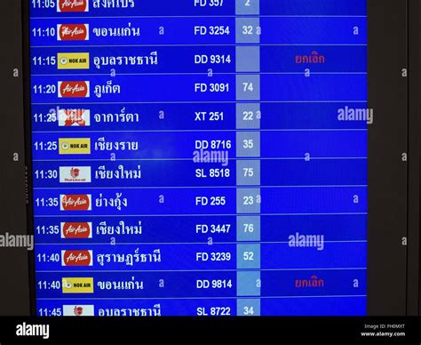 Bangkok, Thailand. 23rd Feb, 2016. A flight status board in Thai at Don ...