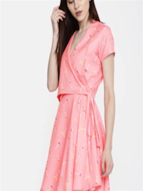 Buy Khwaab Women Pink Printed Wrap Dress - Dresses for Women 9883549 | Myntra