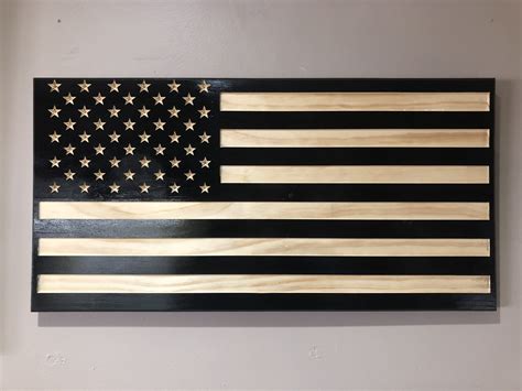 Wooden Carved American Flag Black and Natural Gloss • Cosmic Frogs Vinyl