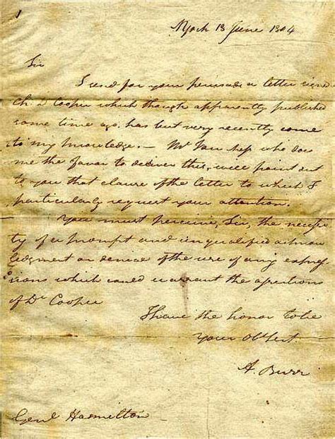 Crazy things that happened in history — Letter from Aaron Burr to Alexander Hamilton The...