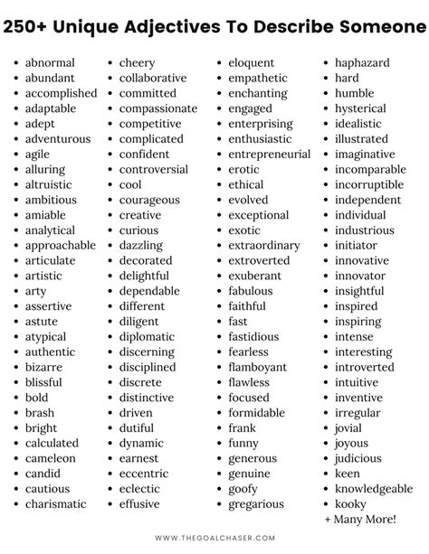 250+ Unique Adjectives to Describe a Person - The Goal Chaser