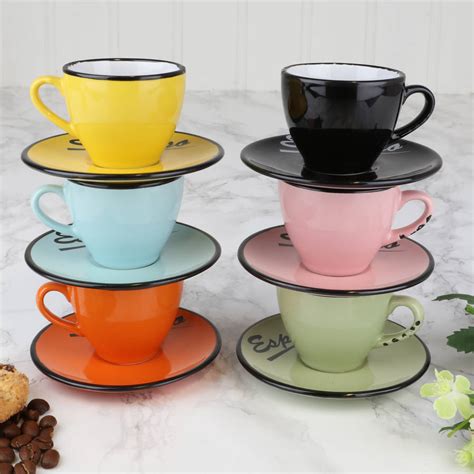 Set Of Six Ceramic Espresso Cups And Saucers By Dibor | notonthehighstreet.com