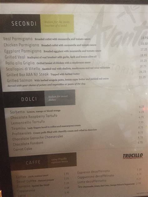 Menu at Avanti pizzeria, Oshawa