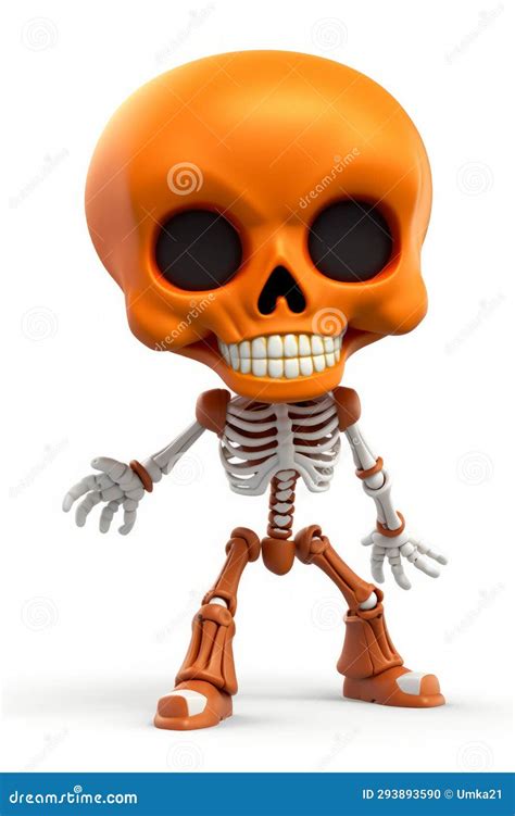 Cute Orange Skeleton with a Big Head in Cartoon Style, Isolated on a White Background Stock ...