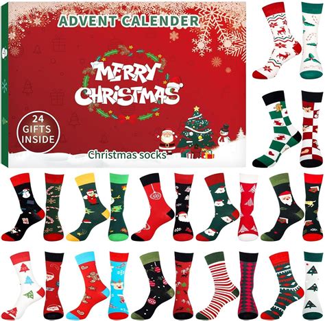 Amazon.com: Christmas Socks Advent Calendar 2024, 24 Days Christmas Socking Countdown Calendar ...