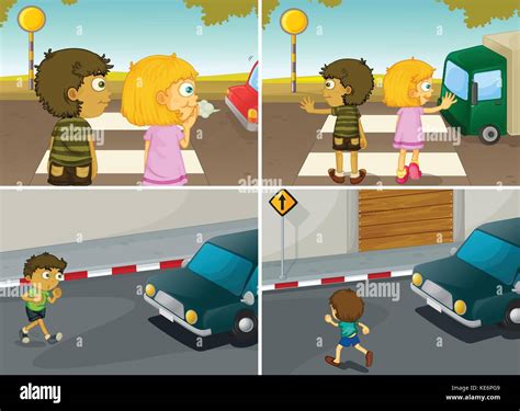 children crossing the road Stock Vector Image & Art - Alamy