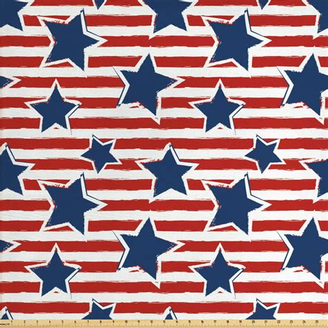 4th of July Fabric by The Yard, Flag of the America with Stars and Stripes Pattern Old Glory ...