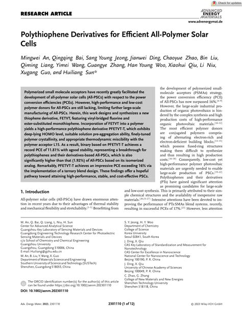 (PDF) Polythiophene Derivatives for Efficient All-Polymer Solar Cells