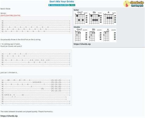 Chord: Don't Mix Your Drinks - Elbow - tab, song lyric, sheet, guitar ...