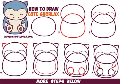 How to Draw Cute Snorlax (Chibi / Kawaii) from Pokemon in Easy Step by Step Drawing Tutorial for ...