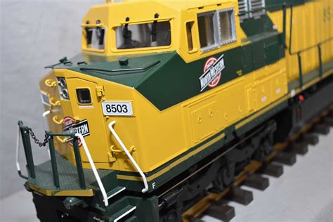 Railking One-Gauge Trains G-scale Dash 8-40CW diesel locomotive displayed on track, in non-working c