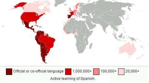 Number of Spanish speakers worldwide map : europe