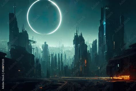 Cyberpunk Steampunk Futuristic Landscape Future Science Fiction - Digital Art, Concept Art Stock ...