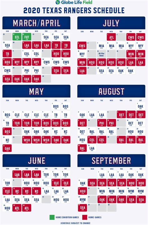 2020 Texas Rangers Schedule | 105.3 The Fan