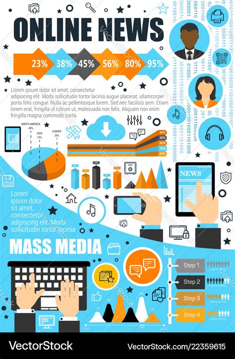 Online news and mass media infographics Royalty Free Vector