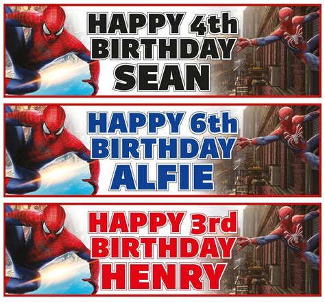 2 PERSONALISED 36" x 11" SPIDERMAN BIRTHDAY BANNERS | eBay