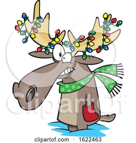 Clipart of a Cartoon Christmas Moose with Lights - Royalty Free Vector Illustration by toonaday ...