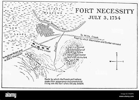 FORT NECESSITY, 1754. /nEarly 20th century drawing of the surrender of Fort Necessity, 1754 ...