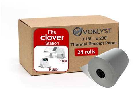 Clover Station Thermal Receipt Paper Rolls 3 1/8" x 230' (24 rolls ...