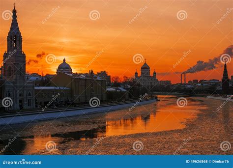 Winter Sunset in Moscow, Russia Stock Photo - Image of place, cityscape: 49626868