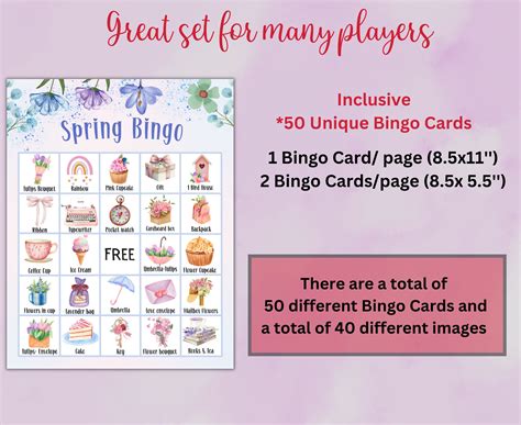 PRINTABLE SPRING Bingo Game With 50 Unique Bingo Cards, Bing Game, Family, Work, Teens,adults ...