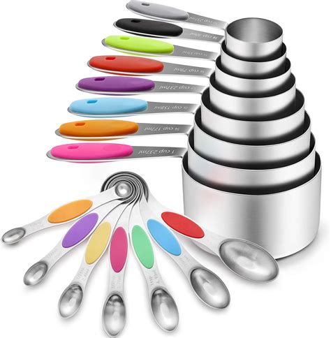 Amazon.com: 16 Pcs Stainless Steel Measuring Cups and Spoons Set, YIHONG Metal Measuring Cups ...