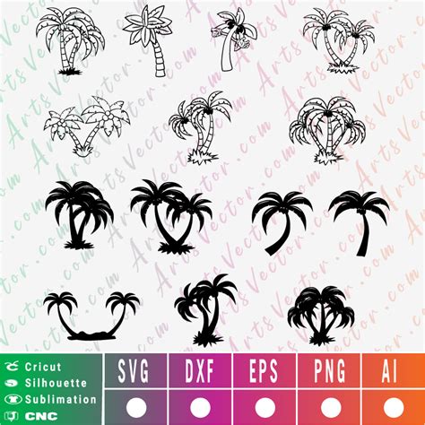 Palm tree silhouette SVG EPS DXF PNG AI bundle of 14 palm tree