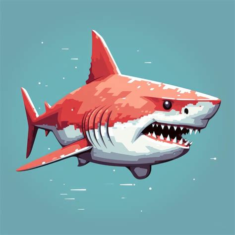 Premium AI Image | Colorful Pixel Art Shark Swimming With Open Mouth