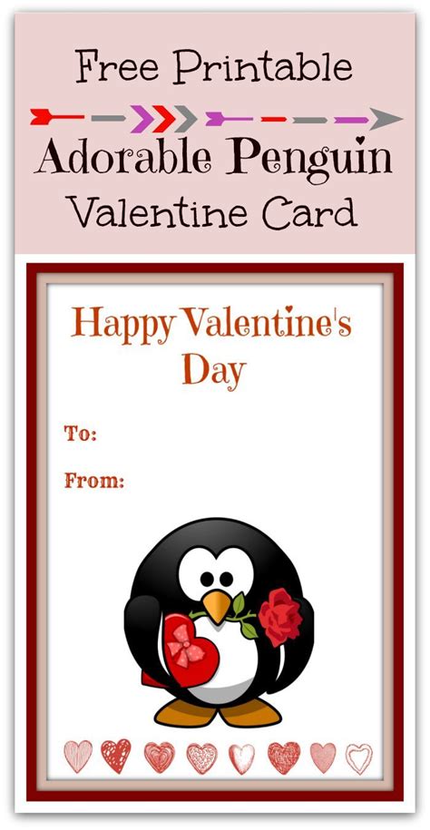 Free Printable Cute Penguin Valentine's Day Card | Valentines school, Valentines printables free ...