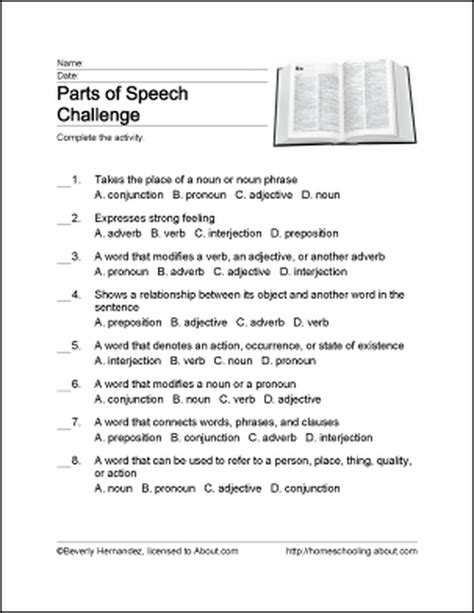 Review Parts Of Speech Worksheet