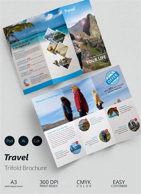 Travel A3 Trifold Brochure Template https://creativemarket.com ...