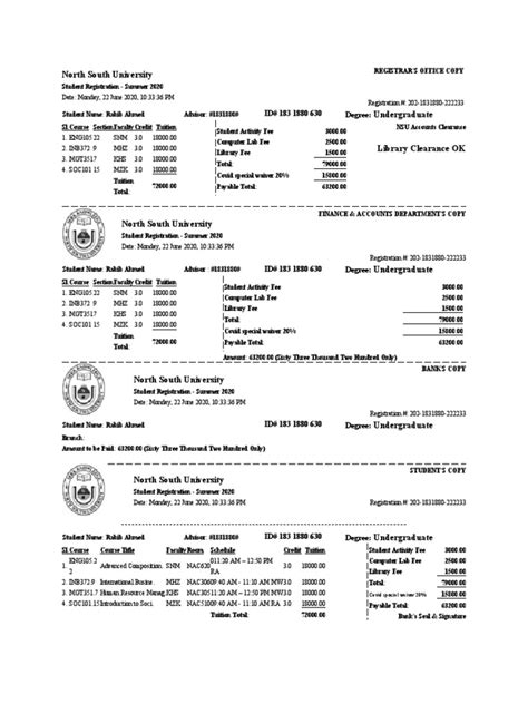 North South University: ID# 183 1880 630 Degree | PDF | Students | Academia