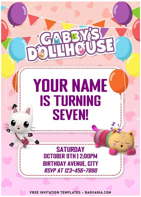 (Free Editable PDF) Purr-fect Gabby's Dollhouse Birthday Invitation Templates | Printable ...