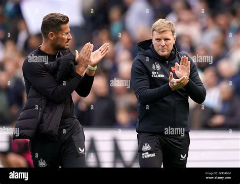 Newcastle United manager Eddie Howe (right) and assistant Jason Tindall ...