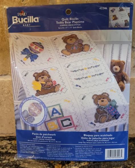 BUCILLA QUILT BLOCKS TEDDY BEAR PLAYTIME Stamped Cross Stitch Kit 2003 ...