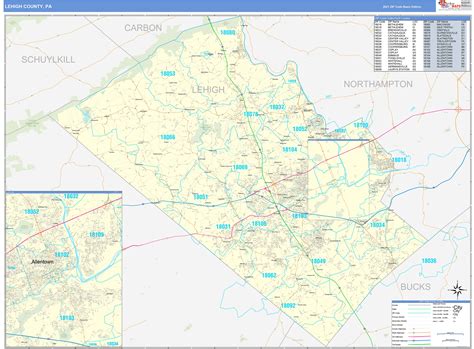 Lehigh County, PA Zip Code Wall Map Basic Style by MarketMAPS - MapSales