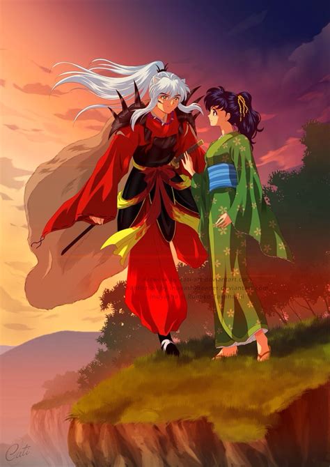 Inuyasha wears the armor that his dad wore and is looking at Kagome ...