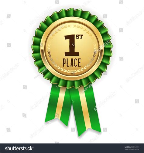 Gold 1st Place Rosette Badge Green Stock Vector 396218791 - Shutterstock