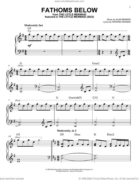 Fathoms Below (from The Little Mermaid) (2023) sheet music for piano solo