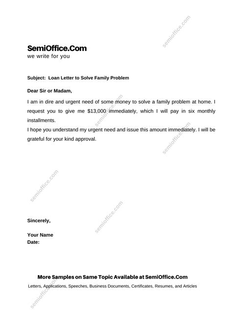 Personal Loan Request Letter for Multi Purposes | SemiOffice.Com