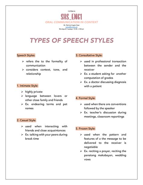 Oral Communication in Context Speech Styles and Communication Styles ...