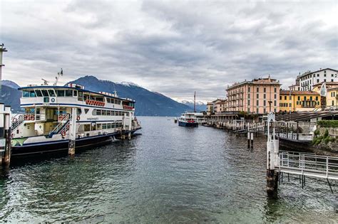 Ferry boat waiting for passengers in the town of Bellagio - Lake Como ...