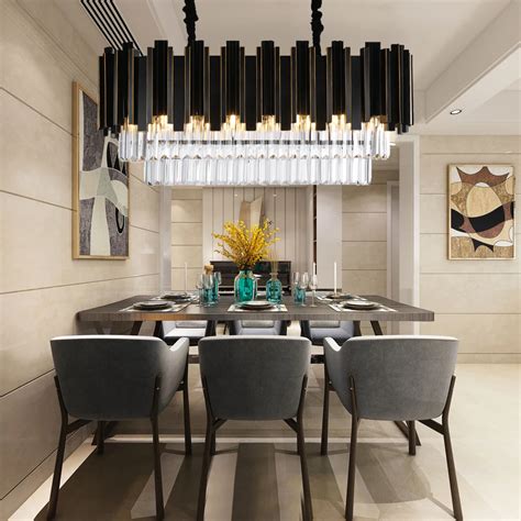 2018 Luxury Modern Rectangle Crystal Chandelier Black Dining Room ...