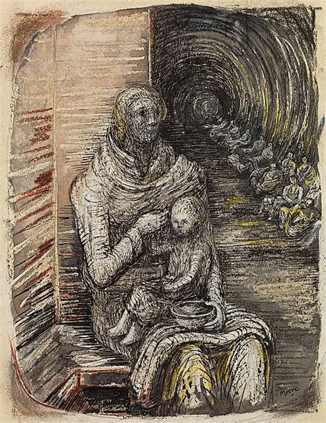 Henry Moore - Shelter Drawing: Seated mother and Child Sculpture Head, Abstract Sculpture, Wood ...