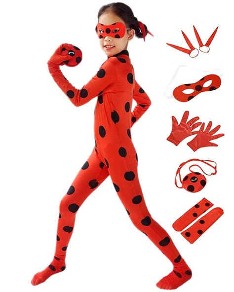 DAZCOS Child Size Marinette Costume Black Spot Red Jumpsuit with Headwear | Marinette costume ...